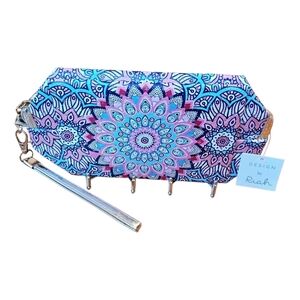 Blue, Pink, Rhinestone, Gold Mandala Clutch By Riah, NWT